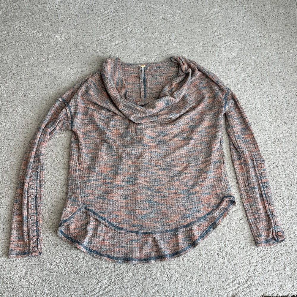 Women's Free‎ People Small Misty Waffle Cole Neck Thermal Long Sleeve Pullover